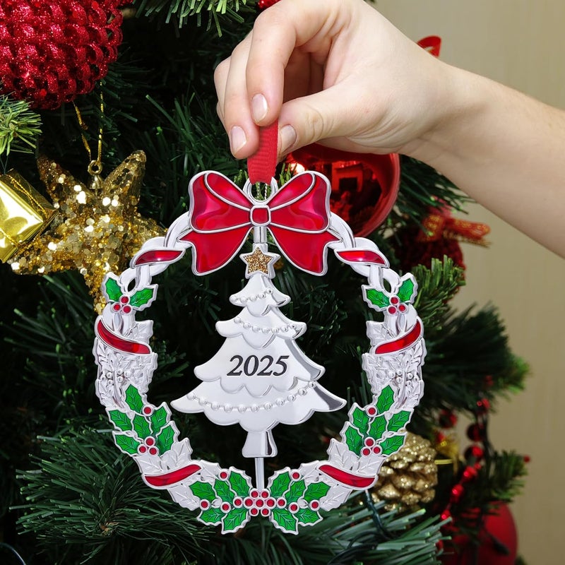 K-MLICE Christmas Ornaments, Metal Christmas Tree Ornaments Dated 2025 Silver Rotatable Funny Christmas Ornaments Decorative Keepsake Tree Decoration - Image 2